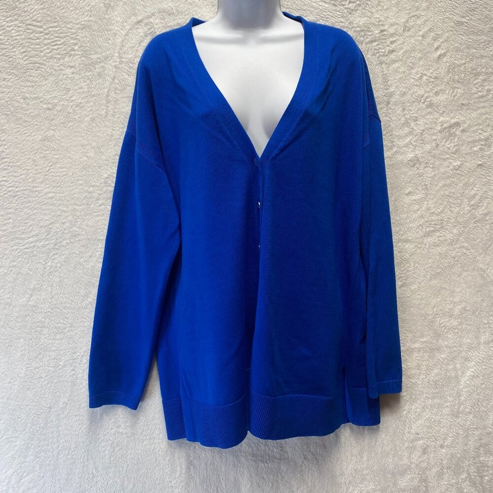 Talbots Cardigan Sweater Womens XL Bright Blue Knit Cotton V-Neck Button Front